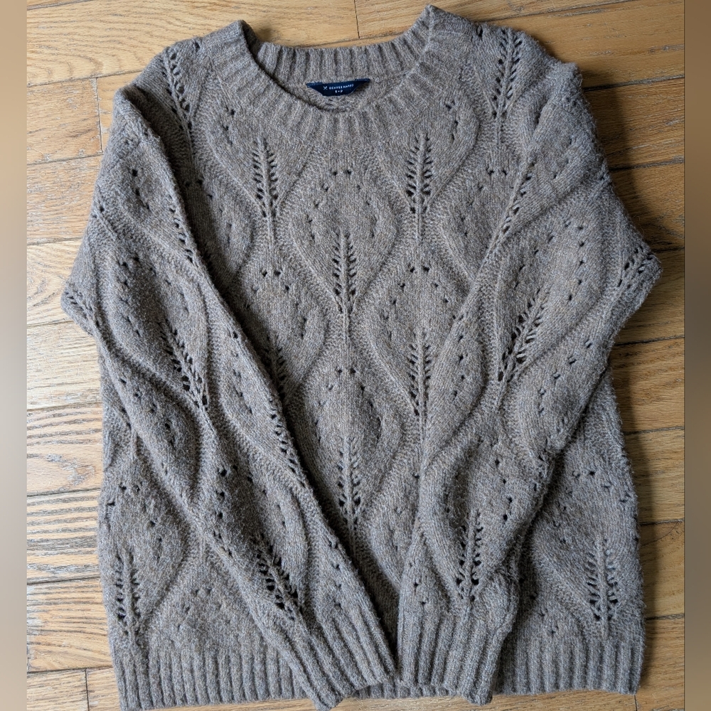 Denver Hayes Mocha Leaf Knit Sweater Small Cozy